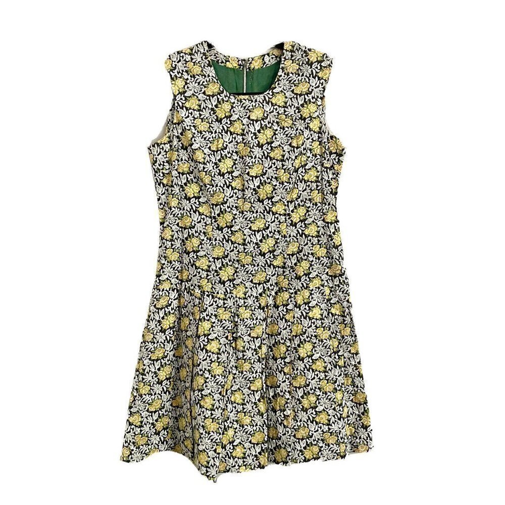 Vintage 60s Floral Lace Cotton Tea Drop Waist Sleeveless Dress - Small - Picture 9 of 11